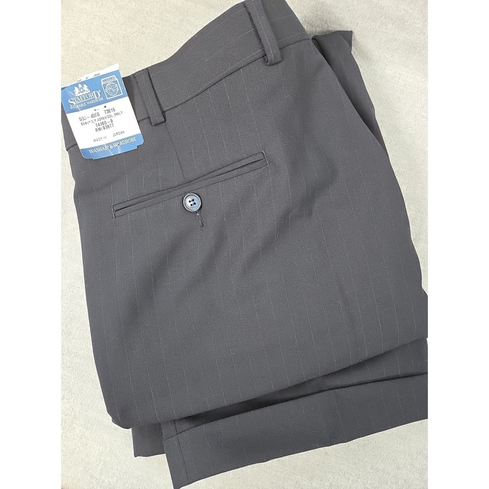 Stafford Washable Wardrobe Wool Dress Pants Slacks‎ 38x30 Navy Stripe Retro NEW